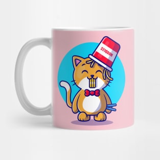 Cute Cat Eating Ramen Noodle With Chopstick Cartoon Mug